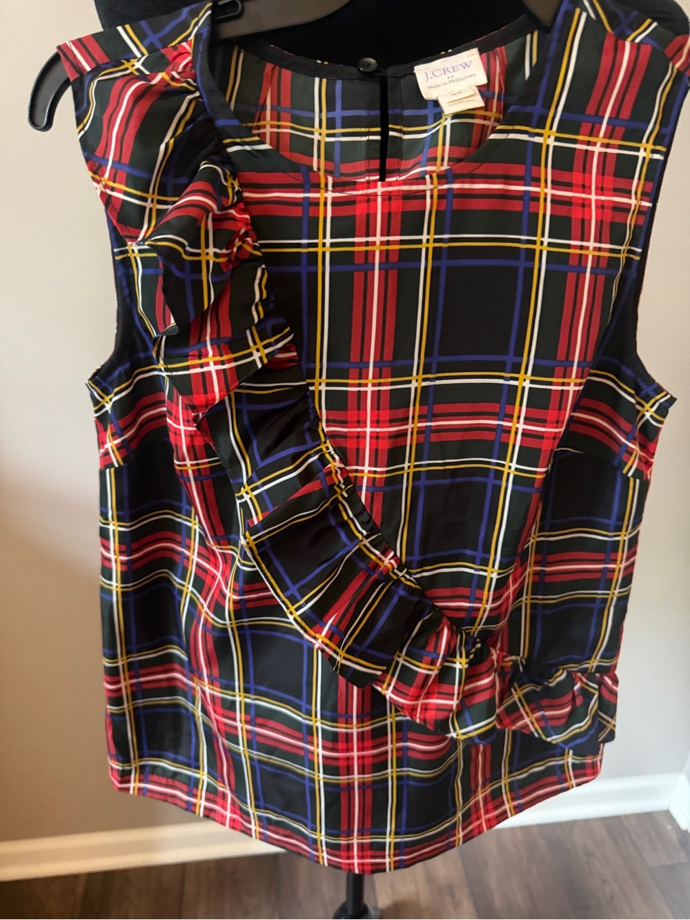 J. Crew Sleeveless Plaid Ruffle Top in Black Multi Size 00
